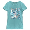thumbnail image 1 of Girl's Lilo & Stitch Blue Stitch Faces  Graphic Tee Tahiti Blue Small, 1 of 4