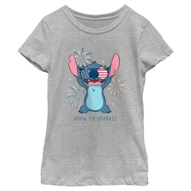 Girl's Lilo & Stitch Born to Sparkle Stitch  Graphic Tee Athletic Heather Medium