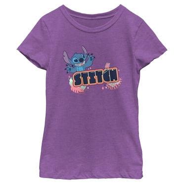 Girl's Lilo & Stitch Bubble Stitch Name  Graphic Tee Purple Berry Small