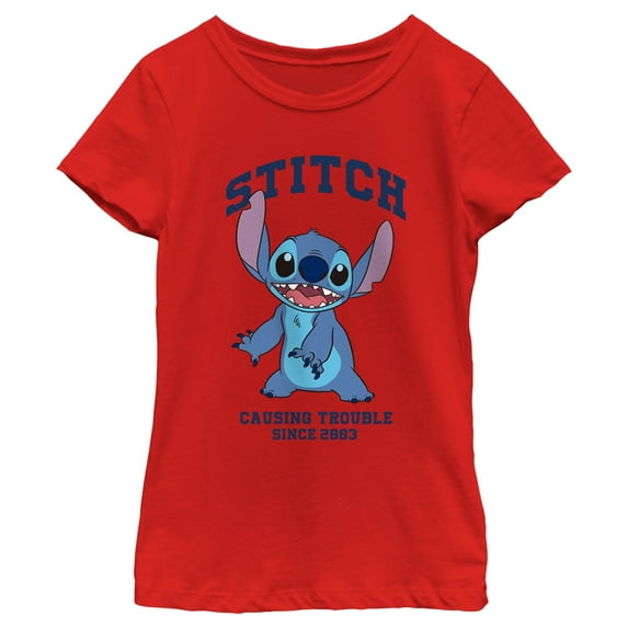 Girl's Lilo & Stitch Causing Trouble Since 2003 Graphic Tee Red Medium