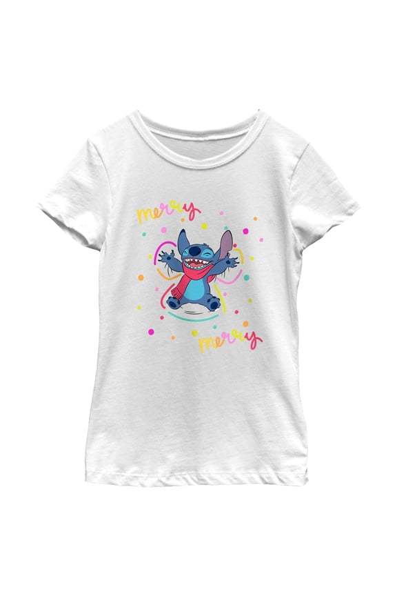 Girl's Lilo & Stitch Christmas Merry Merry Graphic Tee White Small