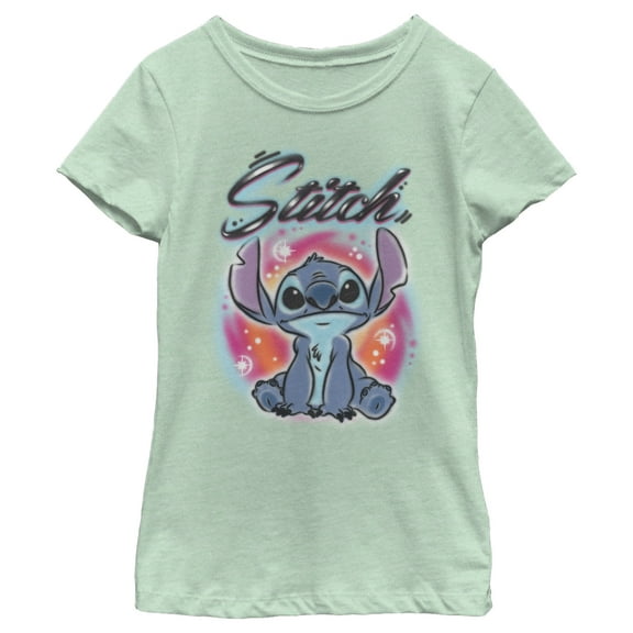 Girl's Lilo & Stitch Colorful Airbrush  Graphic Tee Mint Large
