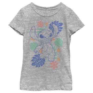 Girl's Lilo & Stitch Colorful Tropical Flowers  Graphic Tee Athletic Heather X Small