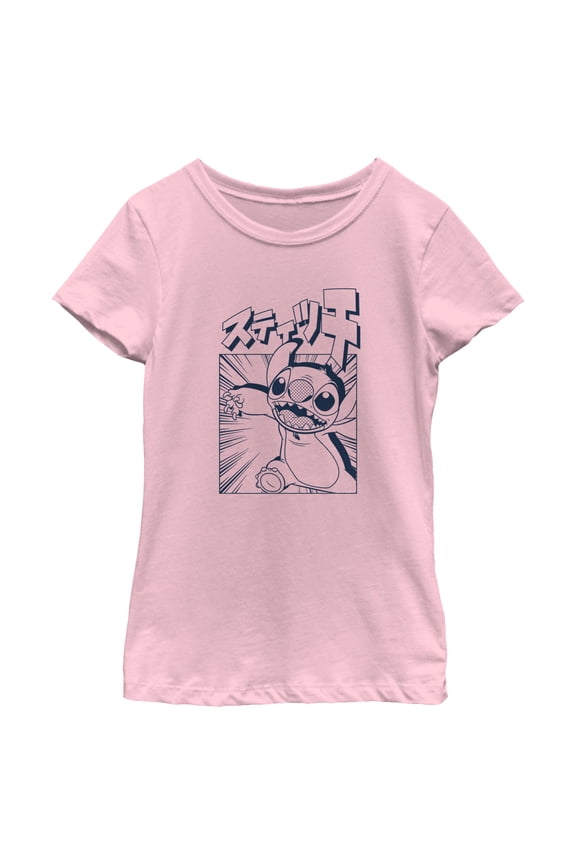 Girl's Lilo & Stitch Comic Book Alien Graphic Tee Light Pink Medium