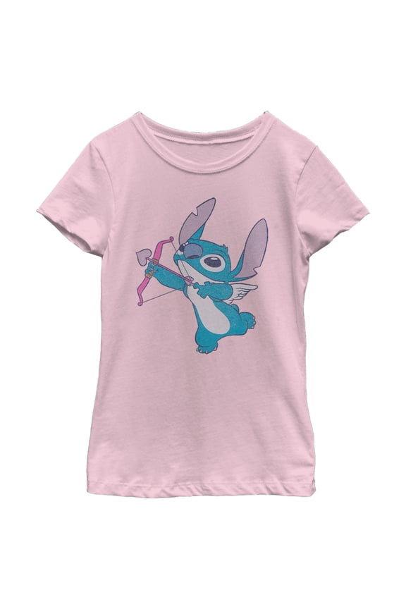 Girl's Lilo & Stitch Cupid Stitch With Heart Arrows  Graphic Tee Light Pink Small