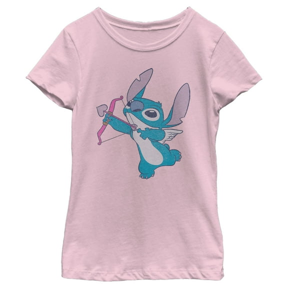 Girl's Lilo & Stitch Cupid Stitch With Heart Arrows  Graphic Tee Light Pink X Small