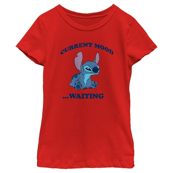 Girl's Lilo & Stitch Current Mood Waiting  Graphic Tee Red Large