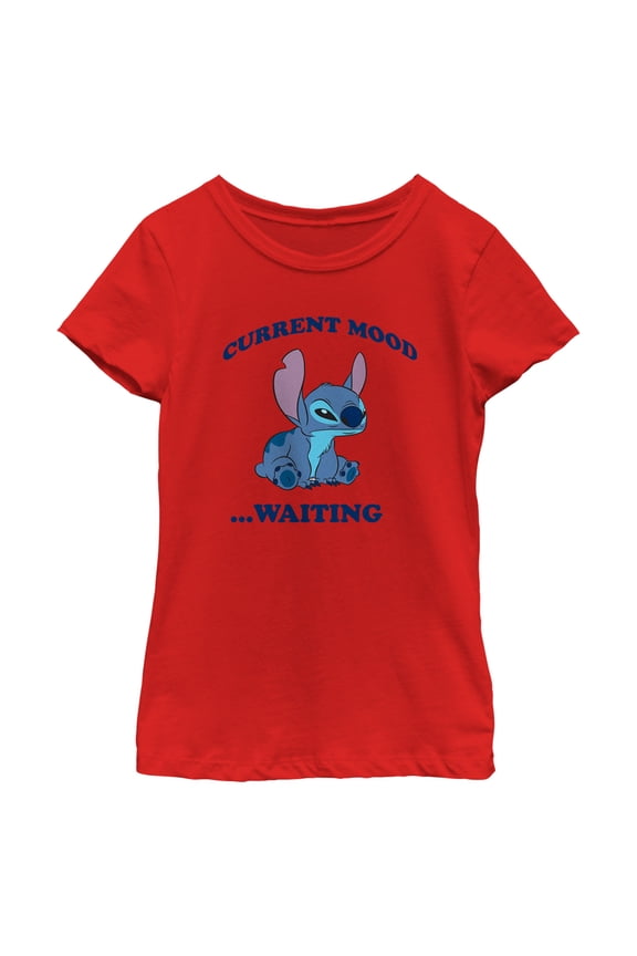 Girl's Lilo & Stitch Current Mood Waiting  Graphic Tee Red Large