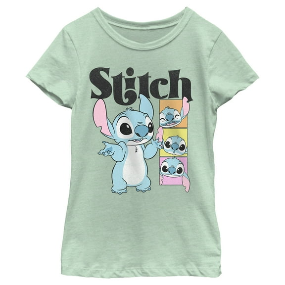 Girl's Lilo & Stitch Cute Faces Stitch  Graphic Tee Mint Small