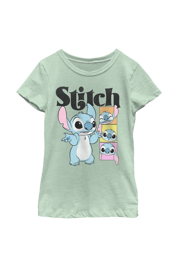 Girl's Lilo & Stitch Cute Faces Stitch Graphic Tee Mint Small