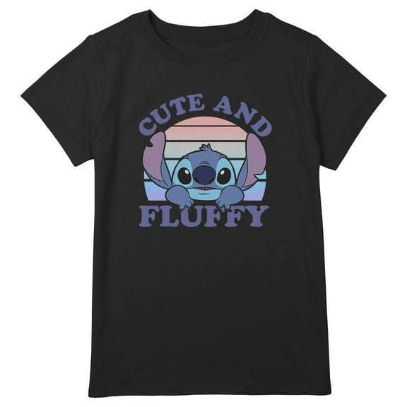 Girl's Lilo & Stitch Cute and Fluffy Graphic Tee Black Large Plus