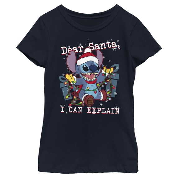 Girl's Lilo & Stitch Dear Santa, I Can Explain Graphic Tee Navy Blue X Large