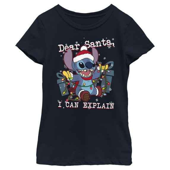 Girl's Lilo & Stitch Dear Santa, I Can Explain Graphic Tee Navy Blue X Small