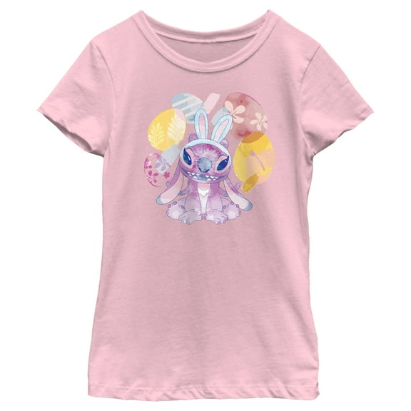 Girl's Lilo & Stitch Easter Angel Watercolor Eggs  Graphic Tee Light Pink Medium