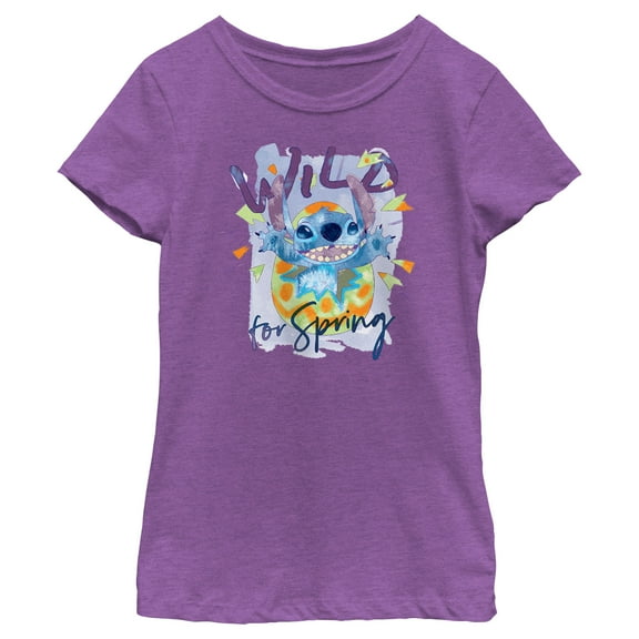 Girl's Lilo & Stitch Easter Stitch Wild for Spring Egg  Graphic Tee Purple Berry Small