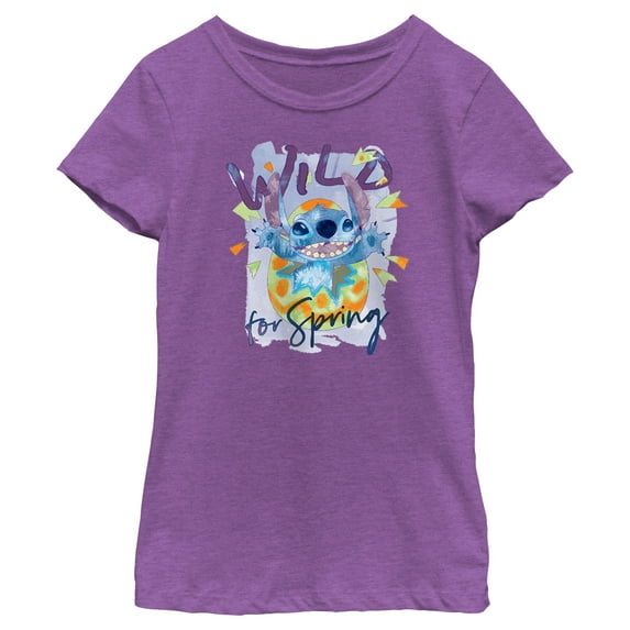 Girl's Lilo & Stitch Easter Stitch Wild for Spring Egg Graphic Tee Purple Berry X Large