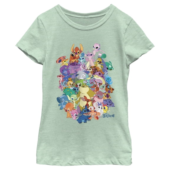 Girl's Lilo & Stitch Experiment Compilation Graphic Tee Mint Medium
