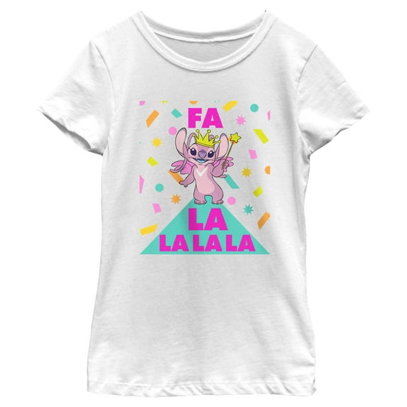 Girl's Lilo & Stitch Fa La La La Angel Graphic Tee White Small