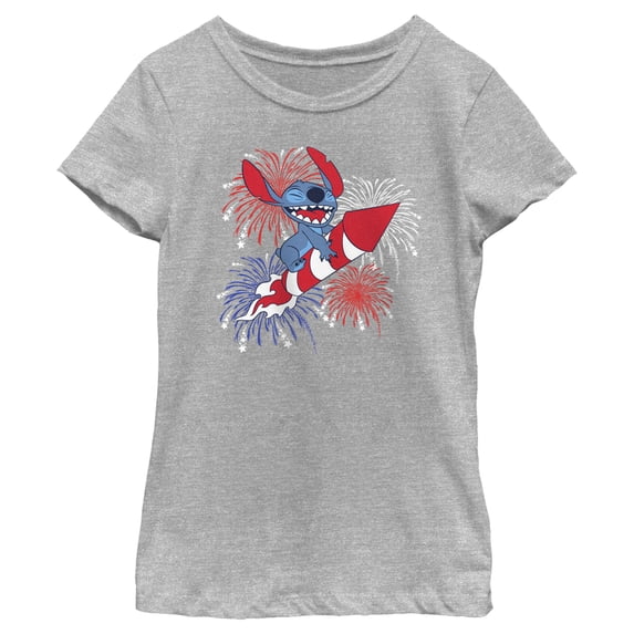 Girl's Lilo & Stitch Firework Rocket Ride for Stitch Graphic Tee Athletic Heather Medium