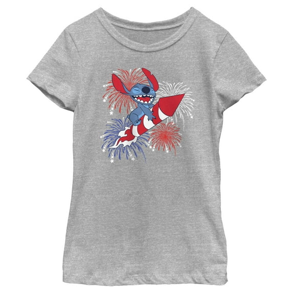 Girl's Lilo & Stitch Firework Rocket Ride for Stitch Graphic Tee Athletic Heather Small