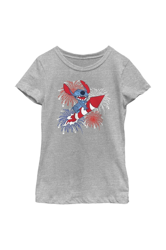 Girl's Lilo & Stitch Firework Rocket Ride for Stitch Graphic Tee Athletic Heather X Large