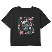 Girl's Lilo & Stitch Floral Poster Graphic Cropped T-Shirt Black Large