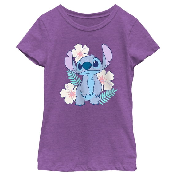 Girl's Lilo & Stitch Floral Stitch Graphic Tee Purple Berry Medium