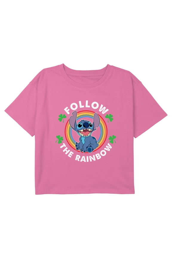 Girl's Lilo & Stitch Follow The Rainbow Graphic Cropped T-Shirt