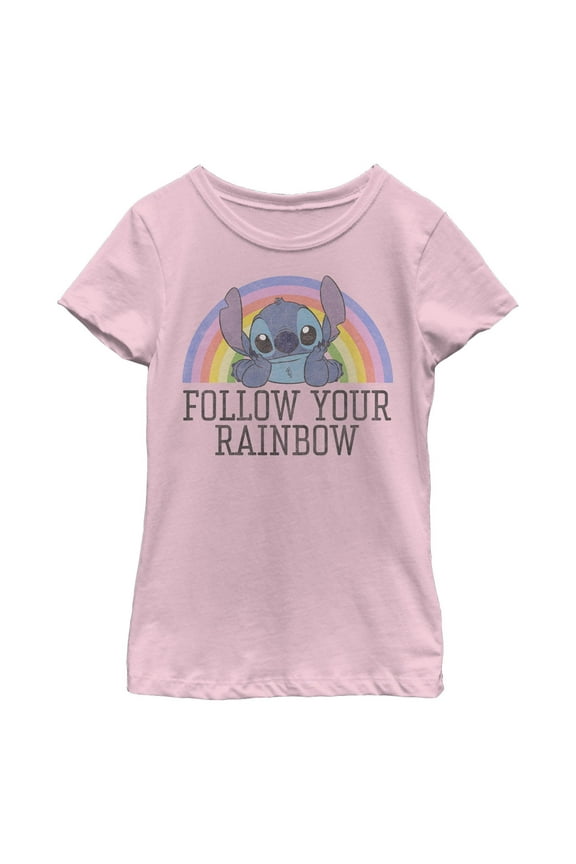 Girl's Lilo & Stitch Follow Your Rainbow  Graphic T-Shirt