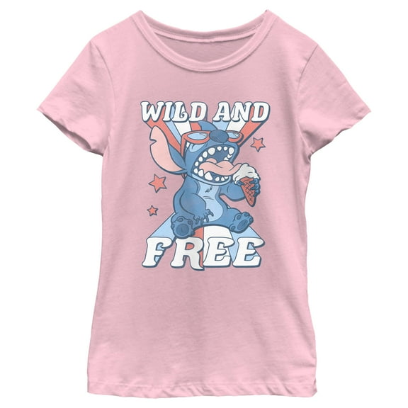 Girl's Lilo & Stitch Fourth of July Wild and Free  Graphic T-Shirt
