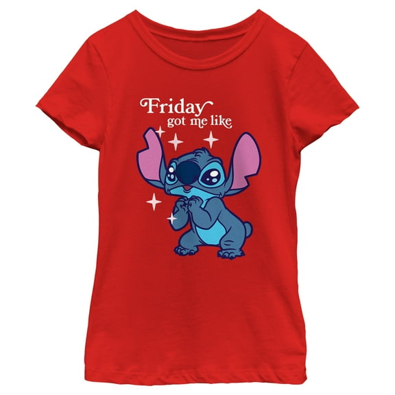 Girl's Lilo & Stitch Friday Got Me Like Graphic Tee Red Small