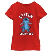 Girls Lilo & Stitch Good Vibes Happy Stitch Graphic Tee Red Large