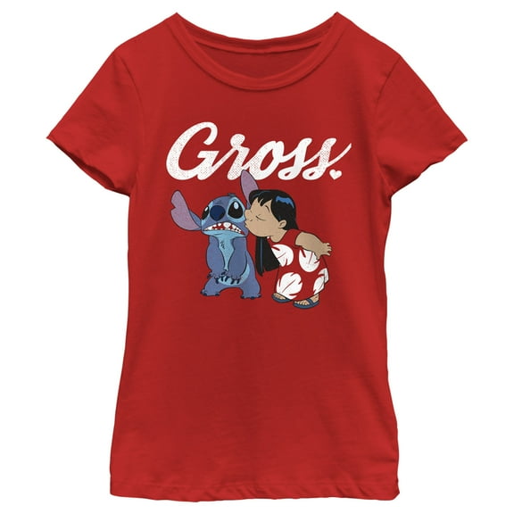 Girl's Lilo & Stitch Gross Kiss Graphic Tee Red X Large