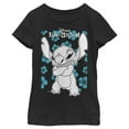 thumbnail image 1 of Girl's Lilo & Stitch Grumpy Blue Flowers Graphic Tee Black Large, 1 of 4