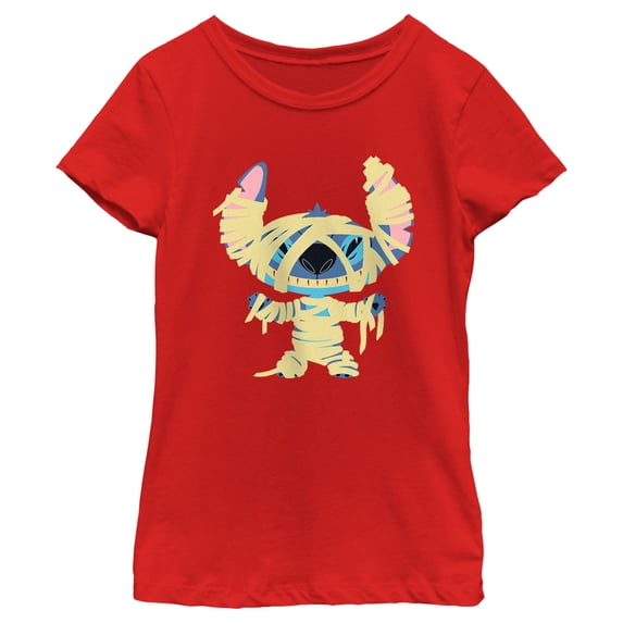 Girl's Lilo & Stitch Halloween Mummy Stitch Graphic Tee Red Large