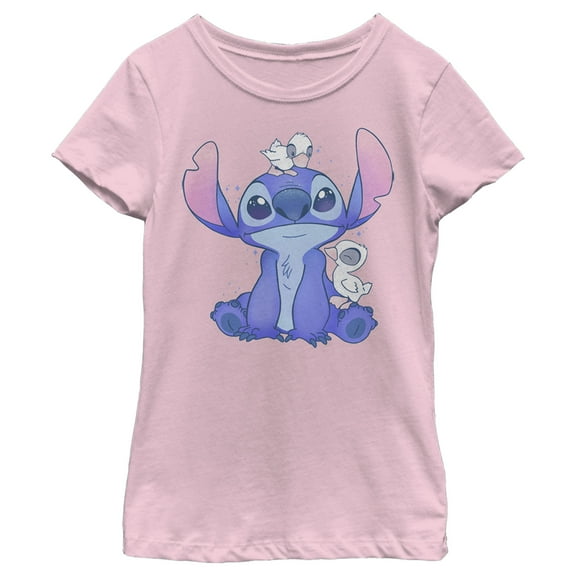 Girl's Lilo & Stitch Hanging with Ducks  Graphic Tee Light Pink Large