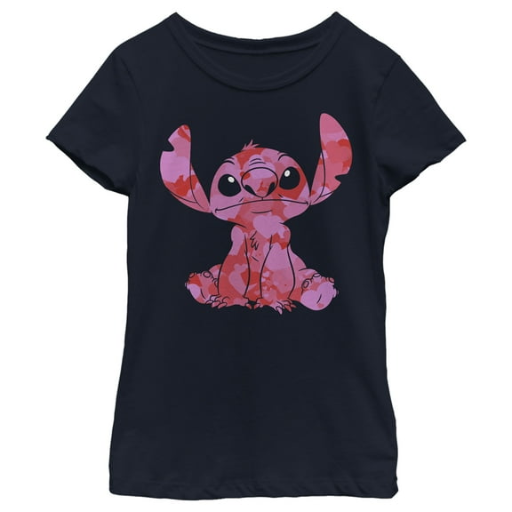 Girl's Lilo & Stitch Heart Filled Stitch  Graphic Tee Navy Blue X Small