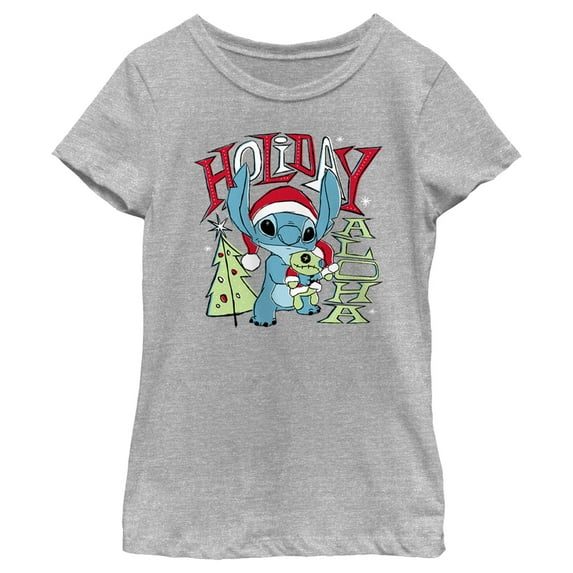 Girl's Lilo & Stitch Holiday Aloha Stitch Graphic Tee Athletic Heather Small