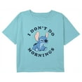 thumbnail image 1 of Girl's Lilo & Stitch I Don't Do Mornings Stitch Distressed Graphic Cropped T-Shirt Blue Medium, 1 of 3