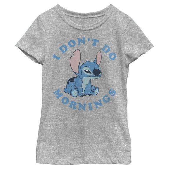 Girl's Lilo & Stitch I Don't Do Mornings Stitch Graphic Tee Athletic Heather Large