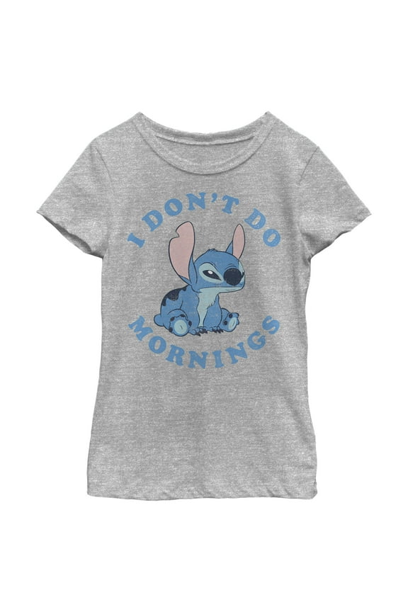 Girl's Lilo & Stitch I Don't Do Mornings Stitch Graphic Tee Athletic Heather Large