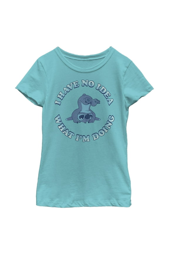 Girl's Lilo & Stitch I Have No Idea  Graphic Tee Tahiti Blue Large