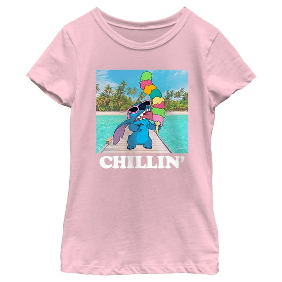 Girl's Lilo & Stitch Ice Cream Lover Chillin' Graphic Tee Light Pink X Large