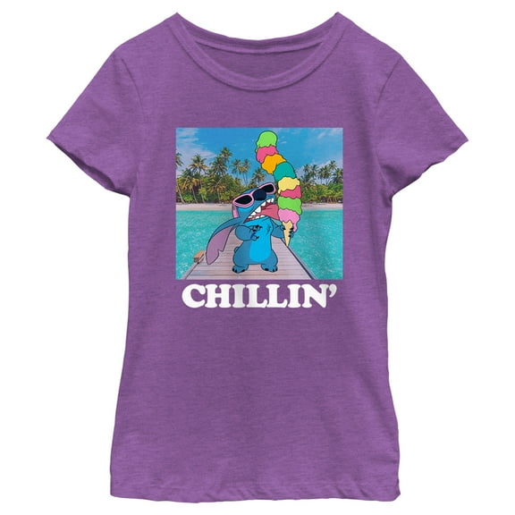 Girl's Lilo & Stitch Ice Cream Lover Chillin' Graphic Tee Purple Berry Large