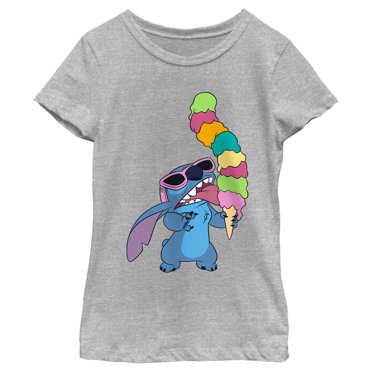 Girl's Lilo & Stitch Ice Cream Lover Stitch  Graphic Tee Athletic Heather Medium