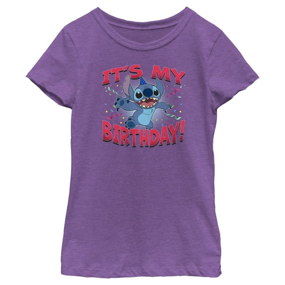 Girl's Lilo & Stitch It's My Birthday Experiment 626 Graphic Tee Purple Berry Small