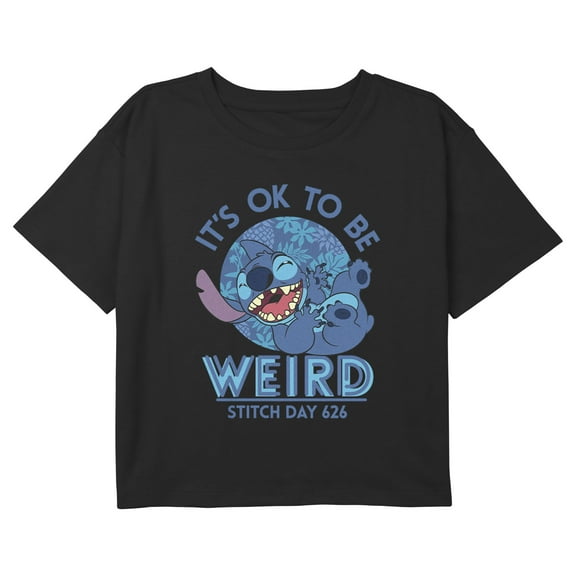 Girl's Lilo & Stitch It’s Ok to Be Weird Graphic Cropped T-Shirt Black Large