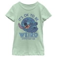 thumbnail image 1 of Girl's Lilo & Stitch It's Ok to Be Weird Stitch Day 626  Graphic Tee Mint X Small, 1 of 4