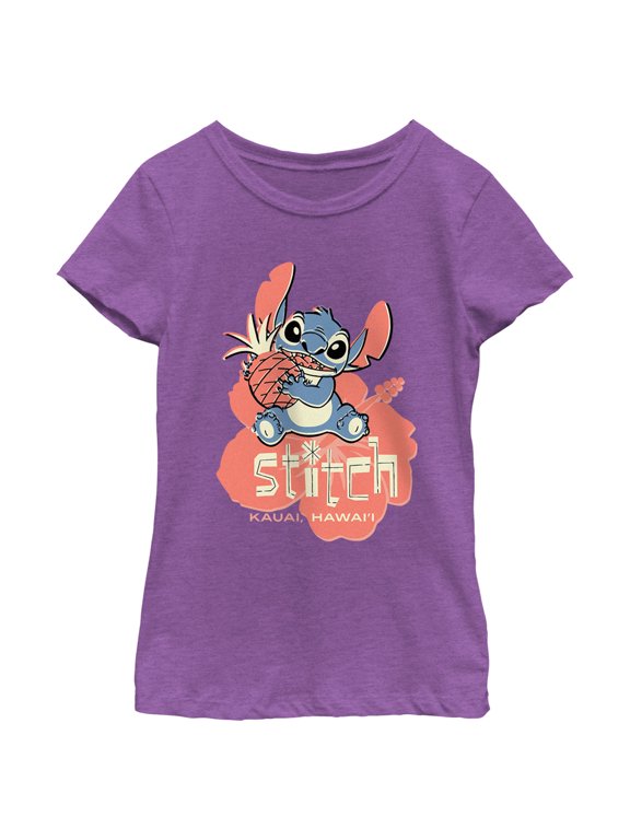 Girl's Lilo & Stitch Kauai Pineapple Stitch Graphic Tee Purple Berry X Large