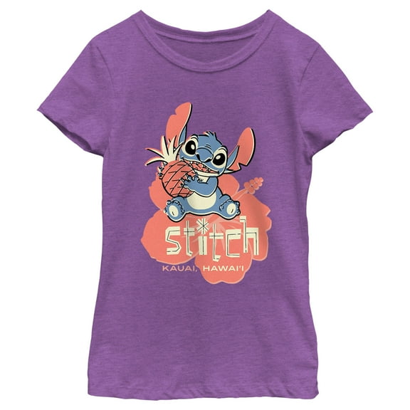 Girl's Lilo & Stitch Kauai Pineapple Stitch  Graphic Tee Purple Berry X Small